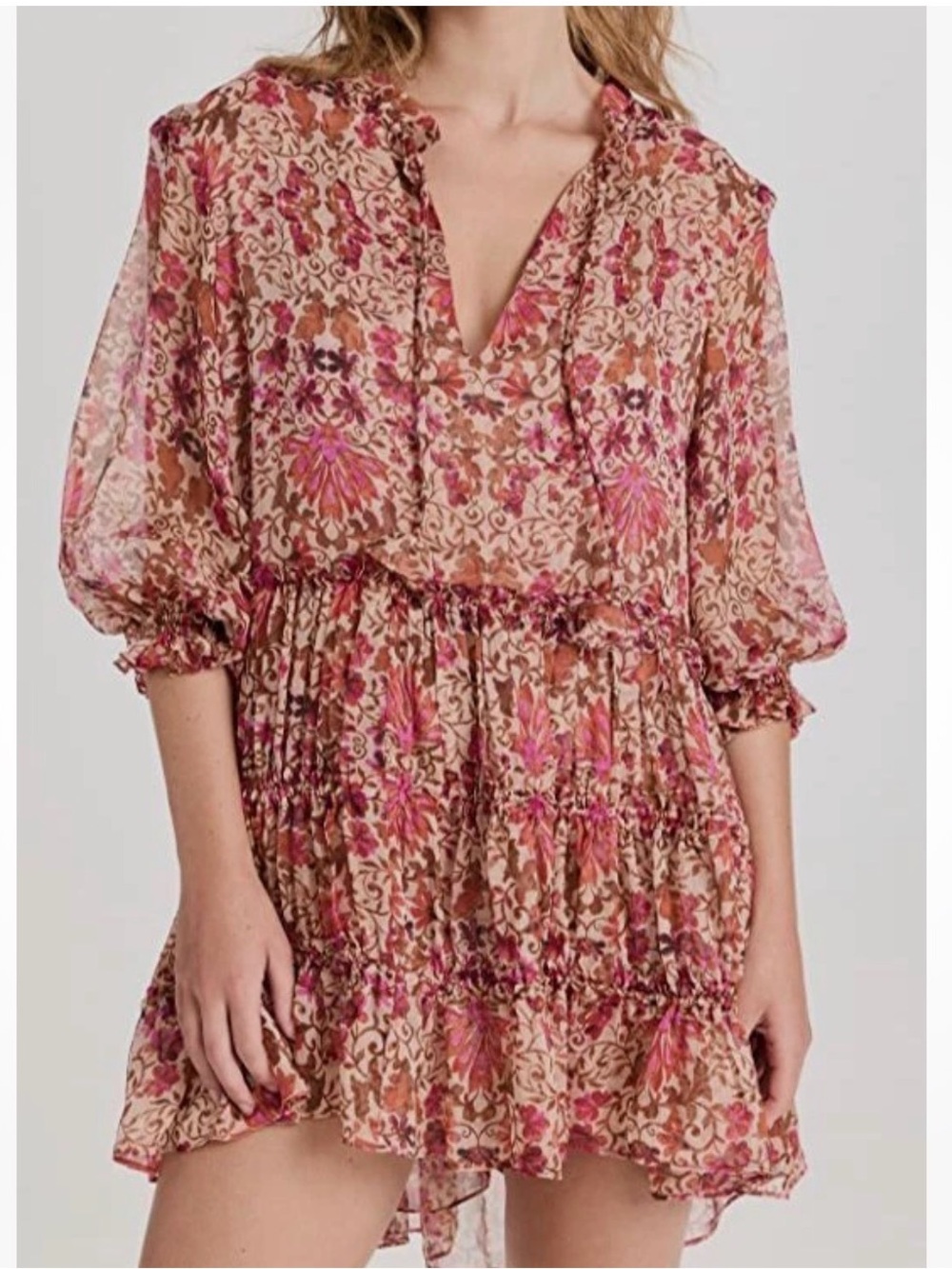 Misa Los Angeles Small Ilanit Long Sleeve Sheer Floral Mini Dress